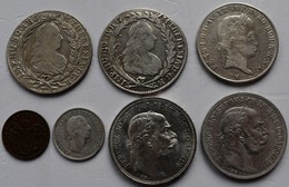 Haus Habsburg: Lot 7 Münzen: Maria Theresia Bis Franz Joseph I.: 3 X 20 Kreuzer, 1 Centesimo, 1/4 Li - Autres – Europe