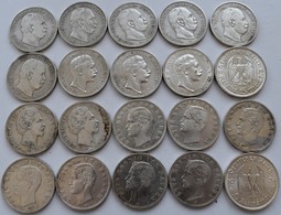 Umlaufmünzen 2 Mark Bis 5 Mark: Lot 20 Münzen, Dabei: 9 X 2 Mark Preußen (1876-1911), 9 X 2 Mark Bay - Taler En Doppeltaler
