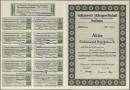 Alte Aktien / Wertpapiere: 1923: Vulkanwerk Aktiengesellschaft Reutlingen, Aktie über 1.000 Reichsma - Other & Unclassified