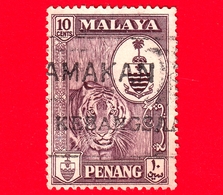 MALESIA - Malaya - PENANG - Usato - 1960 - Tigre - Stemmi Araldici - Tiger (Panthera Tigris) - 10 - Penang