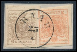 1850 3kr MP III + 6kr MP III (mindkettő Lemezhibás) Kivágáson, 'RAAB' - Andere & Zonder Classificatie