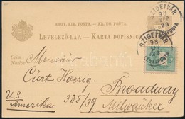 1898 Millenniumi Díjjegyes Levelezőlap Színesszámú 3kr Kiegészítéssel Szigetvárról Az Egyesült Államokba - Other & Unclassified