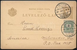 1899 Millenniumi Díjjegyes Levelezőlap Kiegészítéssel Komáromból Az Egyesült Államokba - Autres & Non Classés