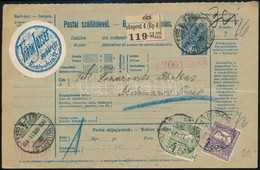 1910 Postai Szállítólevél 72f Bérmentesítéssel, Török József Gyógyszerész Levélzárójával - Other & Unclassified