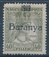 * Baranya I. 1919 Zita 40f Fekete Felülnyomással és Bodor Vizsgálójellel (6.000) - Other & Unclassified