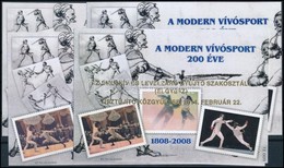 ** 2008 A Modern Vívósport 200 éve 3 Db-os Emlékív Garnitúra Azonos No 047 Sorszámmal + 2014 Arany Felülnyomással - Autres & Non Classés