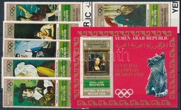 ** 1969 Mexikói Olimpia: Festmények ívszéli Sor Mi 1005-1010 + Blokk Mi 112 - Other & Unclassified