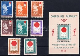 ** 1964 Tokiói Olimpia Sor Mi 1265-1272 + Blokk Mi 50 - Autres & Non Classés