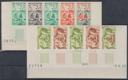 ** Wallis Et Futuna 1957 Néprajz Mi 183-184 10 Klf Fogazatlan Színpróba 2 Db ívsarki ötöscsíkban / 2 Stripes Of 5 Differ - Other & Unclassified