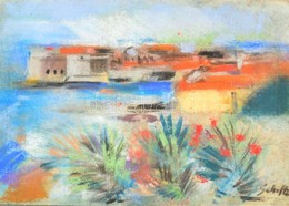 Scholtz Endre (1959-) : Dubrovnik. Pasztell, Papír, Jelzett, üvegezett Keretben, 12×16,5 Cm - Autres & Non Classés