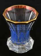 Cca 1860 Emlékpohár, Formába Fúvott üveg, Csiszolt, Zománc Festett, Aranyozott Peremmel, Egészen Apró Hibával, M:12cm - Verre & Cristal