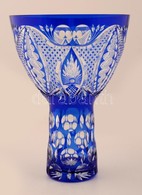 Többrétegű Kék Kristály Váza, Hámozott, Metszett, Apró Gyári Hibával, M: 28 Cm, D: 20 Cm - Glass & Crystal