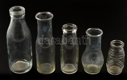 4 Db Régi Tejesüveg + 1 Régi Mustáros üveg, Sérülésekkel, M: 11 és 19 Cm Között - Verre & Cristal