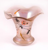 Poschinger Szitakötős Irizálós Fújt Váza, Kézzel Festett, Jelzés Nélkül, Több Rétegű,  M:15,5 Cm - Verre & Cristal