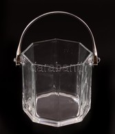 Üveg Jégtartó, Fém Füllel, Kopásnyomokkal, M: 12 Cm, D: 12 Cm - Glass & Crystal