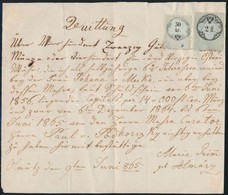 Ausztria Olmütz 1865 Nyugta Vízjeles 2Ft + 50kr Okmánybélyegekkel - Unclassified