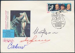Alekszandr Szerebrov (1944-2013), Vlagyimir Tyitov (1947- ) és Gennagyij Sztrekalov (1940-2004) Szovjet űrhajósok Aláírá - Autres & Non Classés