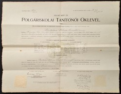 1913 Tanítói Oklevél Szennyei József és Horger Antal Professzorok Aláírásával - Autres & Non Classés