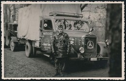 Cca 1940 MÁtészalka, Katona A Magyar Teherfuvarozók Országos Szövetsége (MATEOSZ) Gépkocsijával,14x9 Cm - Andere & Zonder Classificatie