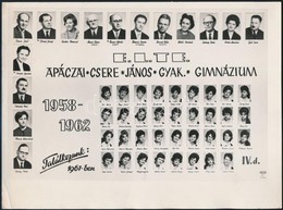 1962 Budapest, ELTE Apáczai Csere János Gyakorló Gimnázium Tanárai és Végzett Diákjai, Kistabló Nevesített Portrékkal, 1 - Other & Unclassified