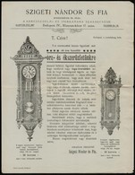 Cca 1910-1920 Szigeti Nándor és Fia Aranyműves órás, A Kereskedelmi és Iparkamara Szakbecsüsének Reklámlapja - Publicidad