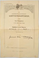 1916 Hadügyminisztériumi Tartalékos Kadéti Kinevező Oklevél A 11. Huszárezred Tagja Részére - Other & Unclassified