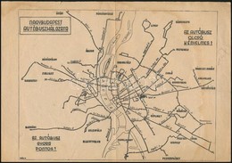 1949 Nagybudapest Autóbuszhálózata, Térkép, Menetrenddel, Szakadással, 21×29 Cm - Autres & Non Classés