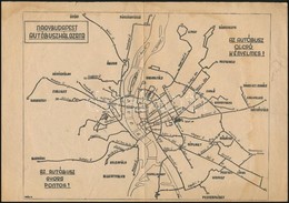 1949 Nagybudapest Autóbuszhálózata, Térkép, Menetrenddel, Szakadással, 21×29 Cm - Other & Unclassified