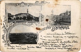 T3 1899 Bonyhád, Fő Utca és Tér, Központi Szálloda,Perczel Mór Háza, Látkép. Art Nouveau Floral (kopott Sarkak / Worn Co - Non Classés