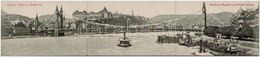 T2/T3 1903 Budapest, Erzsébet Híd, Kikötő Hajókkal. Három Részes Kihajtható Panorámalap / 3-tiled Folding Panoramacard ( - Non Classés