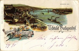 * T3/T4 1898 (Vorläufer!) Budapest I. Várkert és Rakpart. Louis Glaser Floral, Litho (Rb) - Zonder Classificatie