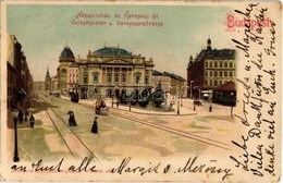 T2/T3 1904 Budapest VIII. Kerepesi út és A Népszínház, Villamos, üzletek. Litho (EK) - Non Classés