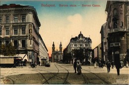 ** T1 Budapest VIII. Baross Utca, Budapesti Bazár, Villamos, Vaskereskedés, Kas. Adolf Kalap és Divat üzlete. Neumann Má - Non Classés