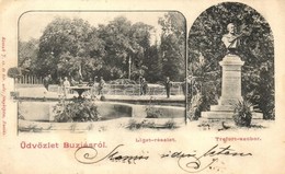 T2/T3 1903 Buziás, Liget Részlet, Trefort Szobor. Kossak J. Fényképész / Park With Statue - Non Classés