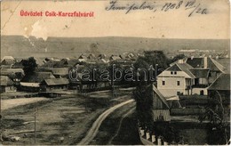 * T3 1908 Karcfalva, Csíkkarcfalva, Carta; Utcakép, Fahíd. Brassói Lapok Kiadása / Street View, Wooden Bridge (EK) - Non Classés