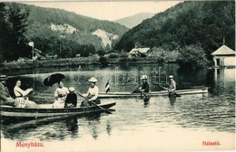 T2 1908 Menyháza, Moneasa; Halastó, Csónakázók Magyar Zászlóval / Lake, Boat With Hungarian Flag - Unclassified