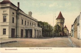 ** T2 Nagyszeben, Hermannstadt, Sibiu; Színház, Régi Vártorony / Theatre, Old Castle Tower / Befestigungstürme - Zonder Classificatie