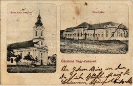 T2/T3 1912 Nagyzsám, Großscham, Sama, Jamu Mare; Római Katolikus Templom, Községháza / Catholic Church, Town Hall (gyűrő - Unclassified