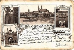 T3 1898 Komárom, Komárnó; Kőszűz, Új és Régi Várkapu, Duna és Híd / Castle Monument, Old And New Castle Gates, Dunaj Riv - Non Classés