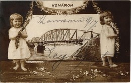 T2 Komárom, Komárnó; Híd. Montázs Kislányokkal és Virágokkal / Bridge. Montage With Little Girls, Floral - Zonder Classificatie