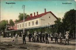 T2/T3 1915 Nagymihály, Michalovce; Vasútállomás, Vasutasok, Hajtány / Bahnhof / Railway Station, Handcar, Railwaymen (EK - Non Classés