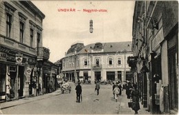 T2/T3 1915 Ungvár, Uzshorod, Uzhorod;  Nagyhíd Utca, Kornfeld, Schwartz üzlete, Bercsényi Szálloda, étterem és Kávéház.  - Unclassified