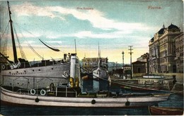 T2 1912 Fiume, Rijeka; Riva Szapáry, Pannónia Kivándorlási Hajó A Kikötőben / Emigration Ship Cunard Line SS Pannonia In - Unclassified