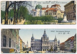 1913 Graz, Opernhaus, Kaiser Josef II Denkmal, Herrengasse, Rathaus / Opera House, Statue, Street, Town Hall - 2 Mini Po - Unclassified