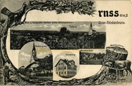 T2 1907 Unterstinkenbrunn, Kirchenplatz, Kinderasyl, Brunnen Thal, Muster Schutz / Church, Valley, Children Asylum. Art  - Ohne Zuordnung