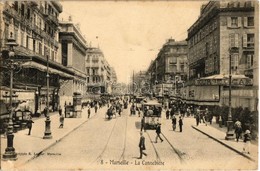 ** T2 Marseille, La Cannebiere / Street View With Trams, Cafe And Shops - Non Classés