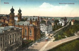 T2/T3 Bielsko-Biala, Bielitz; Kaiser Franz Josefstrasse, Zahntechnisches Atelier / Street View With Synagogue, Tram, Den - Unclassified