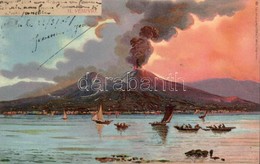 T2 1898 Naples, Napoli; Il Vesuvio / Mount Vesuvius In Eruption, Richter & Co., Litho - Unclassified