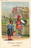 T2/T3 Easter, Rabbit And Rooster Gentleman, Erika Nr. 2005. Litho - Unclassified