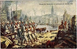 ** T2 Einzug Der Deutschen In Antwerpen (9. Oktober 1914) / WWI Entry Of The German Troops In Antwerp, Artist Signed - Non Classés